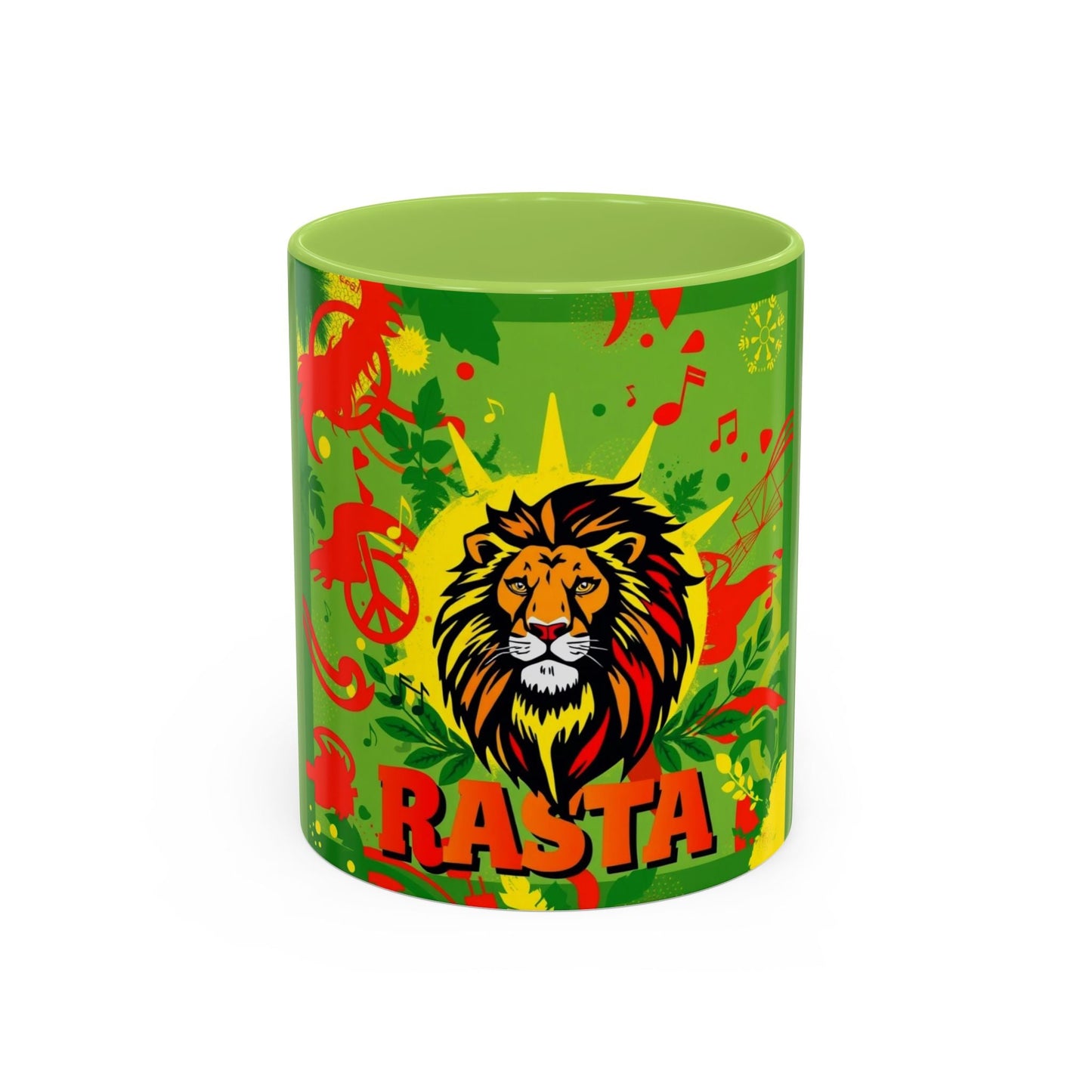 Rasta Accent Coffee Mug (11, 15oz) white ceramic with colored interior and handle