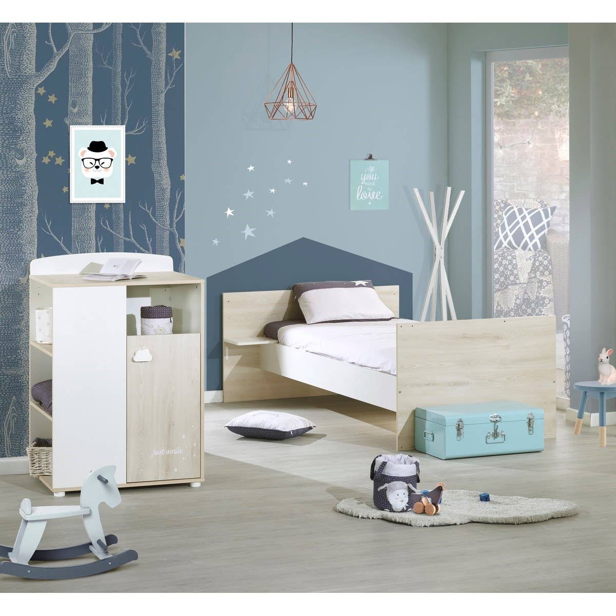 Combinatie kinderbed 120x60CM uitbreidbaar tot 90 × 190