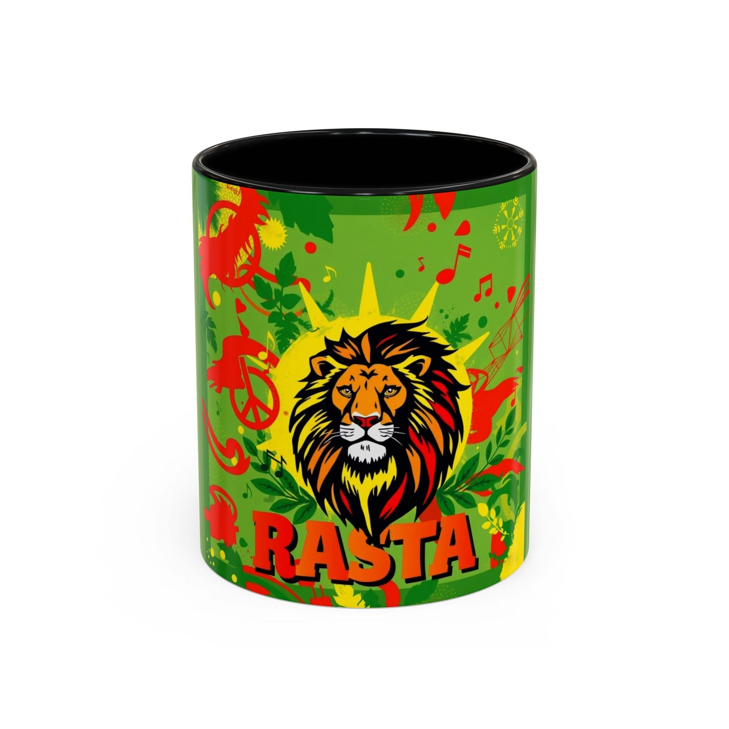 Rasta Accent Coffee Mug (11, 15oz) white ceramic with colored interior and handle