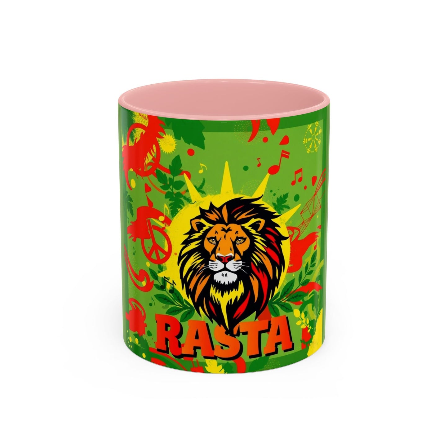Rasta Accent Coffee Mug (11, 15oz) white ceramic with colored interior and handle