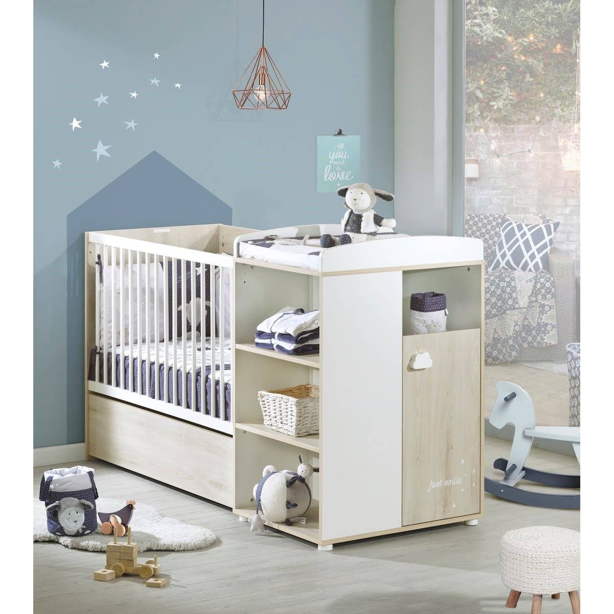 Combinatie kinderbed 120x60CM uitbreidbaar tot 90 × 190