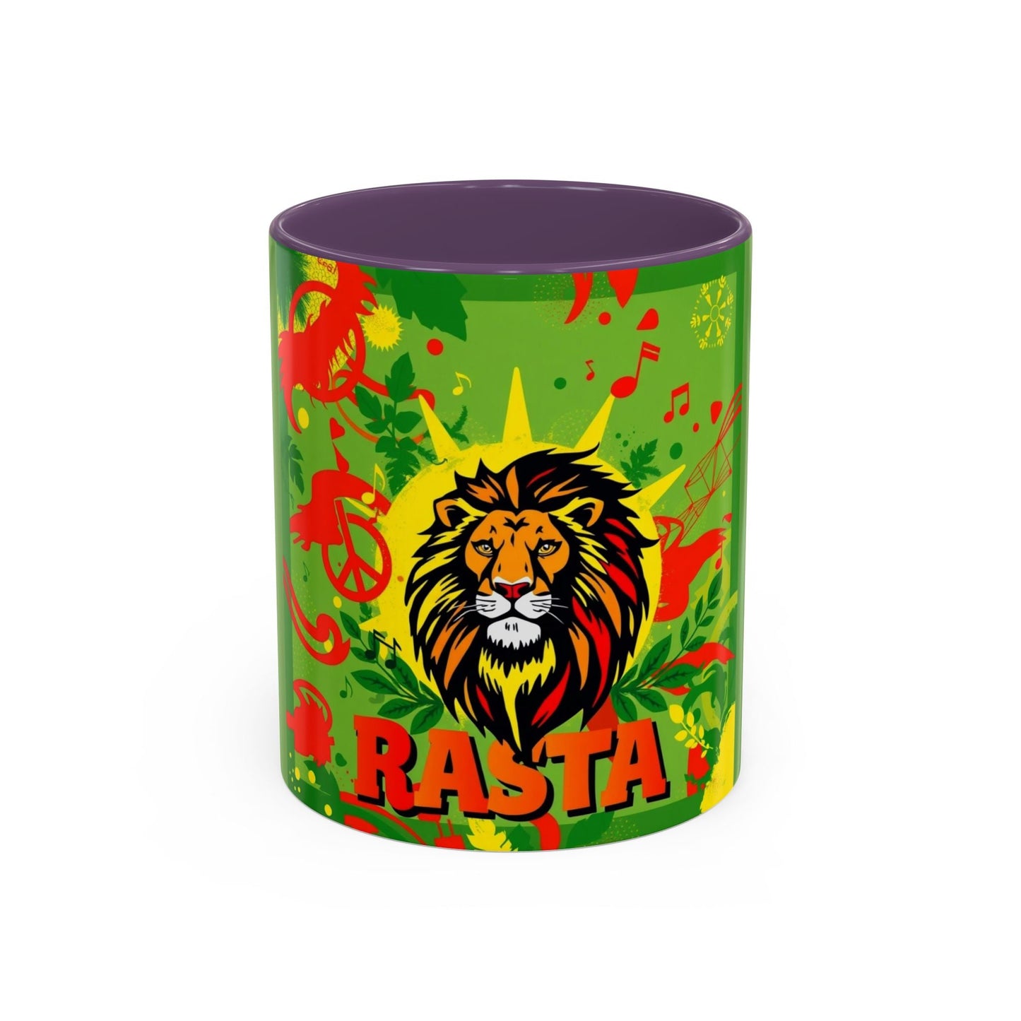 Rasta Accent Coffee Mug (11, 15oz) white ceramic with colored interior and handle