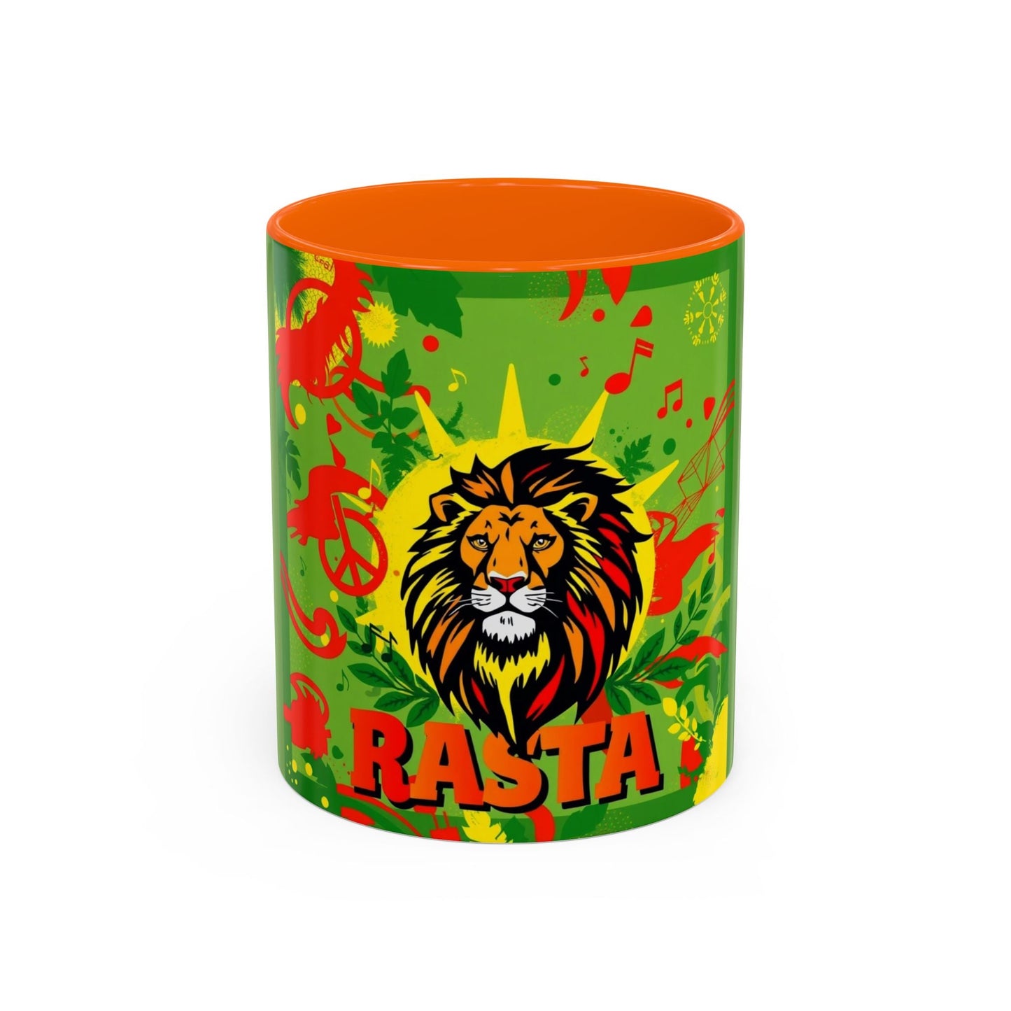 Rasta Accent Coffee Mug (11, 15oz) white ceramic with colored interior and handle