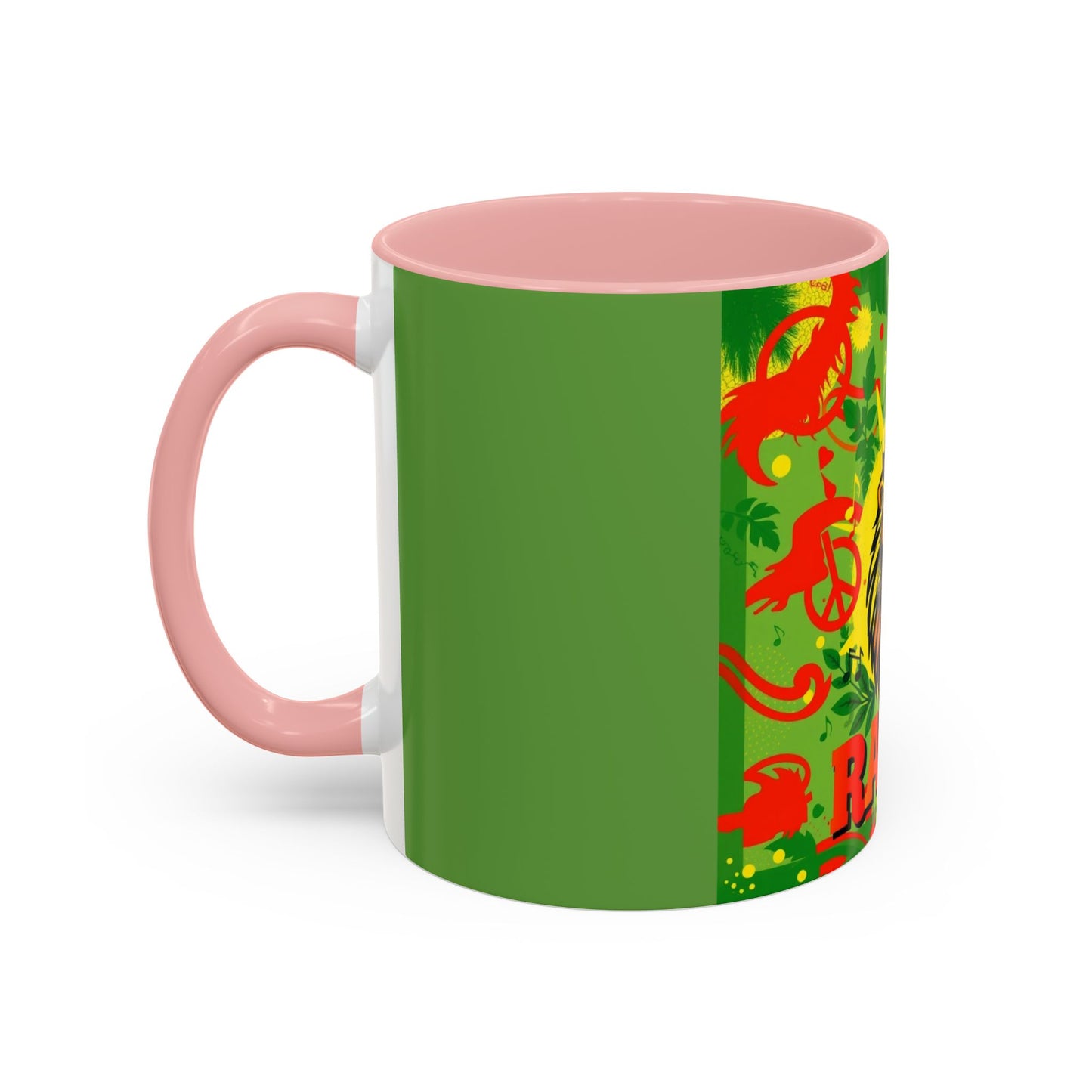 Rasta Accent Coffee Mug (11, 15oz) white ceramic with colored interior and handle