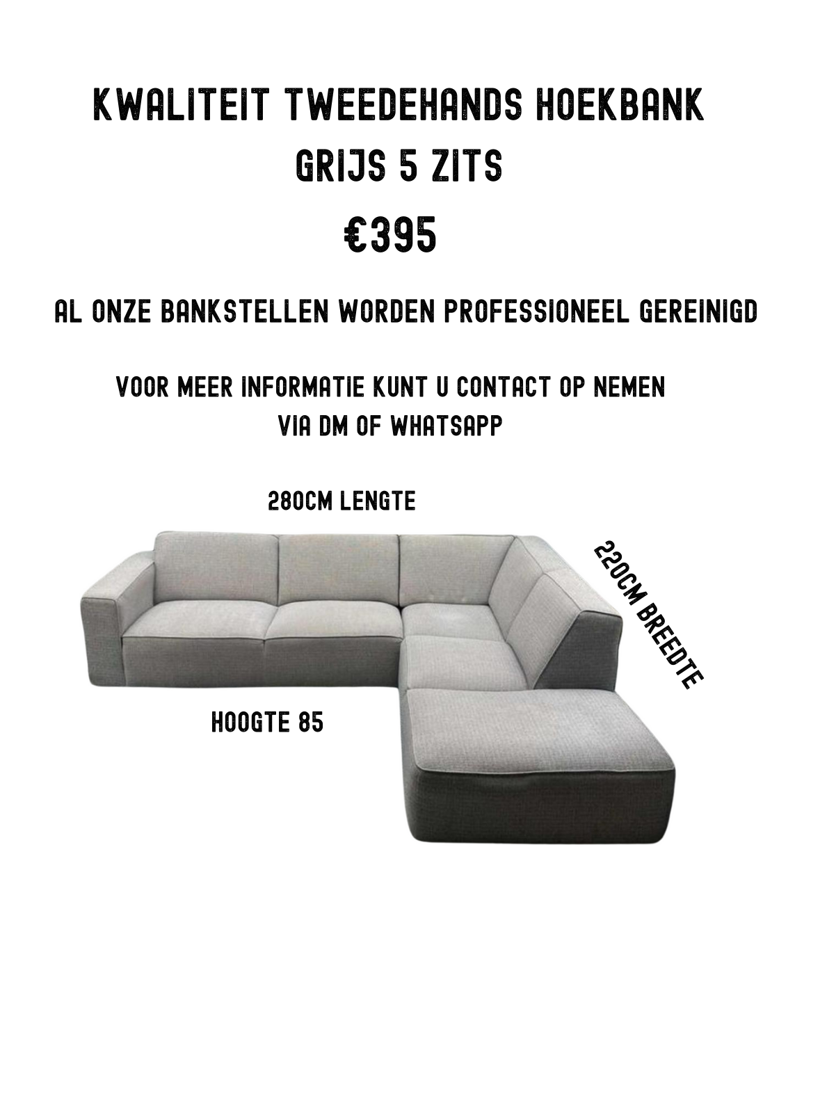 Kwaliteit tweedehands hoekbank grijs 5 zits